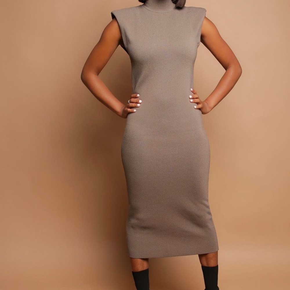 Zara Gray Shoulder Pad Dress